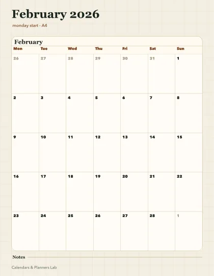 February 2026 Australia calendar printable printable preview