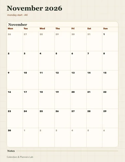 November 2026 Australia calendar printable printable preview
