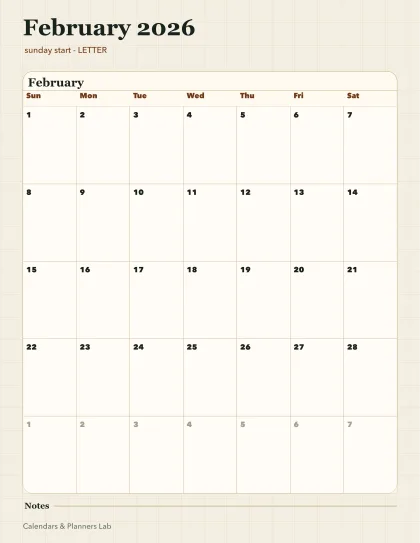 February 2026 Canada calendar printable printable preview