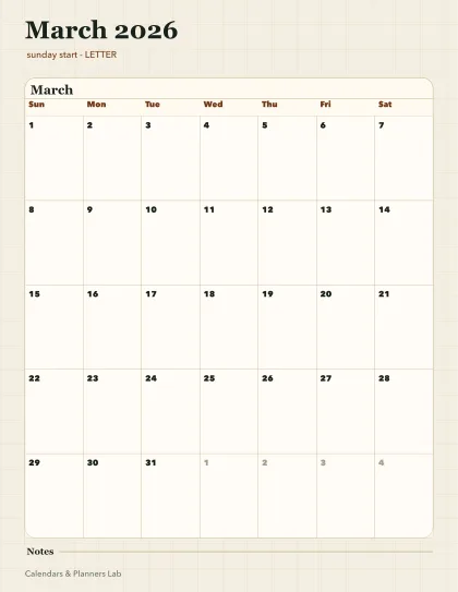 March 2026 Canada calendar printable printable preview
