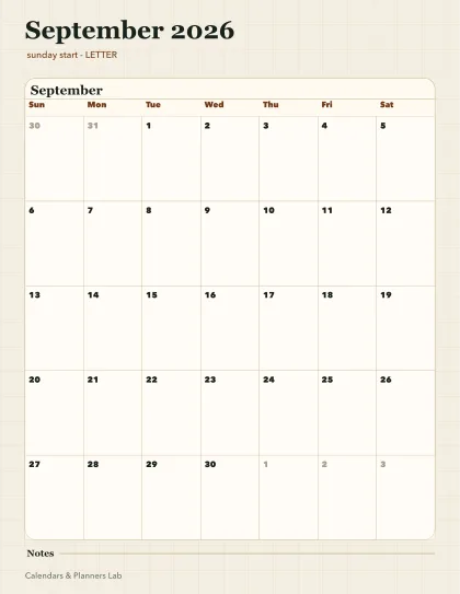 September 2026 Canada calendar printable printable preview
