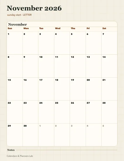 November 2026 Canada calendar printable printable preview