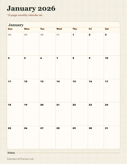 2026 Canada monthly calendar printable printable preview