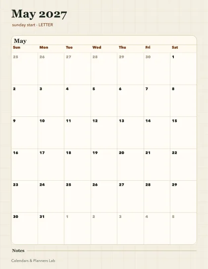 May 2027 Canada calendar printable printable preview