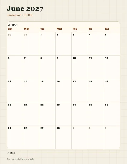 June 2027 Canada calendar printable printable preview