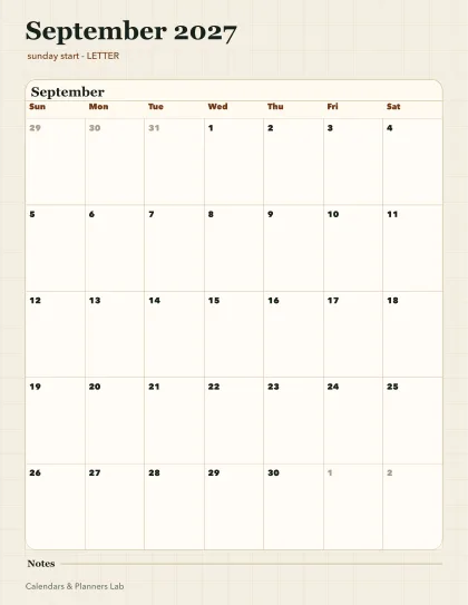 September 2027 Canada calendar printable printable preview