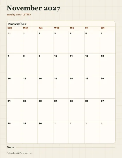 November 2027 Canada calendar printable printable preview