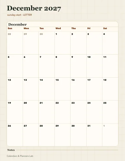 December 2027 Canada calendar printable printable preview