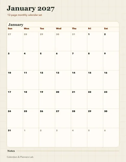 2027 Canada monthly calendar printable printable preview