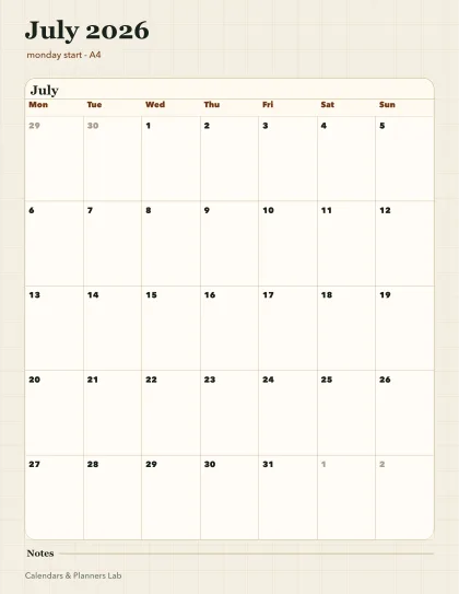 July 2026 United Kingdom calendar printable printable preview