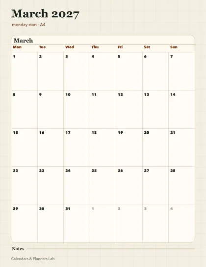 March 2027 United Kingdom calendar printable printable preview