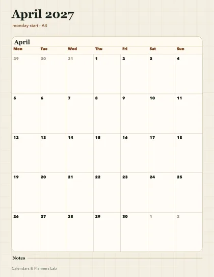 April 2027 United Kingdom calendar printable printable preview