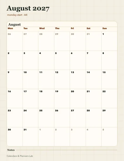 August 2027 United Kingdom calendar printable printable preview