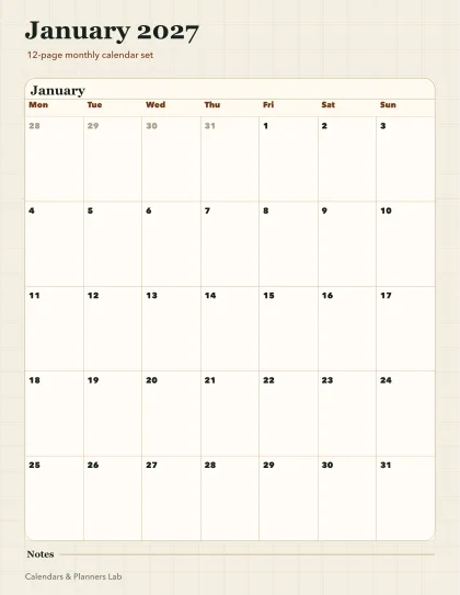2027 Ireland monthly calendar printable printable preview