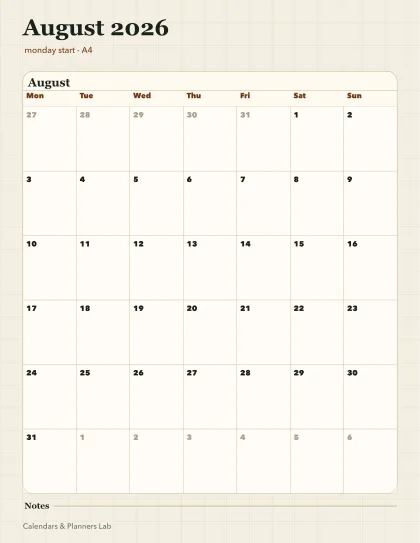 August 2026 New Zealand calendar printable printable preview