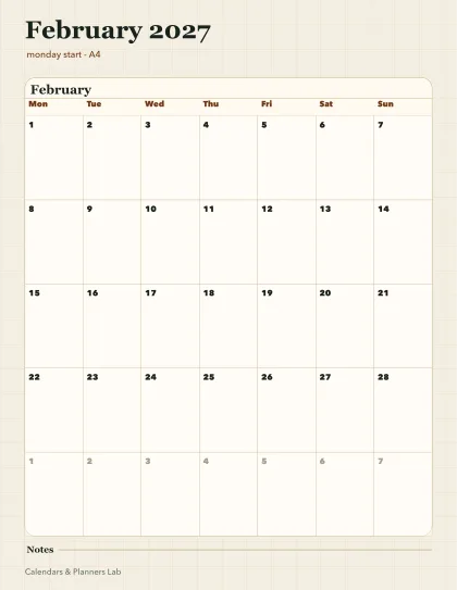 February 2027 New Zealand calendar printable printable preview