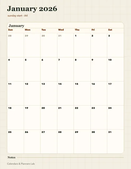 January 2026 Singapore calendar printable printable preview