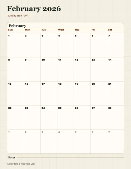 February 2026 Singapore calendar printable printable preview