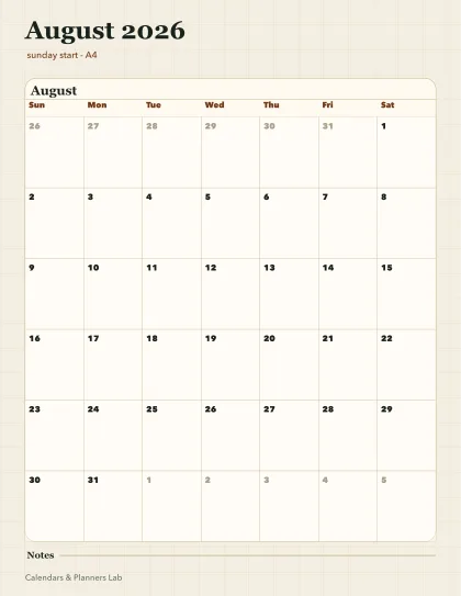 August 2026 Singapore calendar printable printable preview