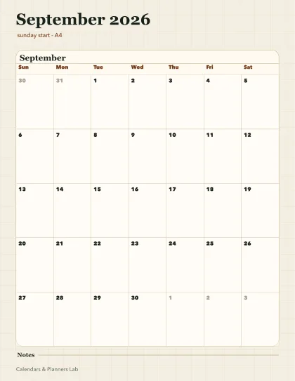 September 2026 Singapore calendar printable printable preview