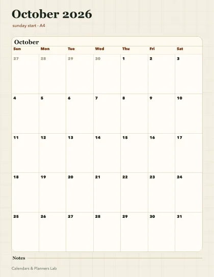 October 2026 Singapore calendar printable printable preview