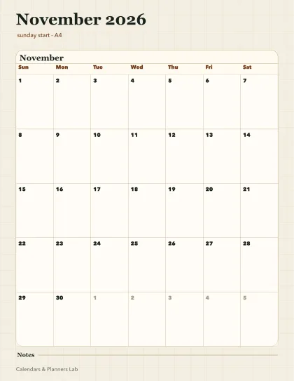 November 2026 Singapore calendar printable printable preview