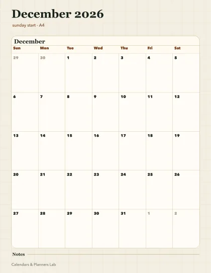December 2026 Singapore calendar printable printable preview
