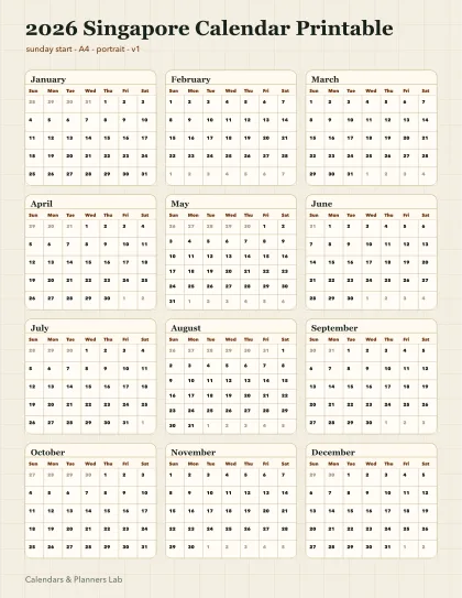 2026 Singapore calendar printable printable preview