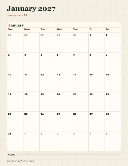 January 2027 Singapore calendar printable printable preview