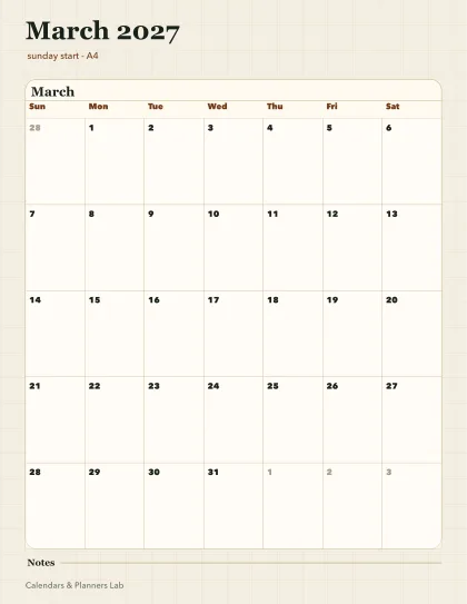 March 2027 Singapore calendar printable printable preview