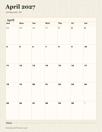 April 2027 Singapore calendar printable printable preview