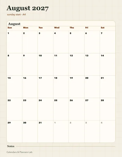 August 2027 Singapore calendar printable printable preview