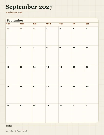 September 2027 Singapore calendar printable printable preview