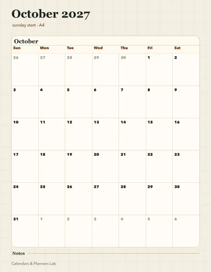 October 2027 Singapore calendar printable printable preview
