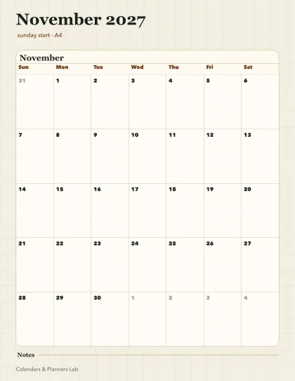 November 2027 Singapore calendar printable printable preview