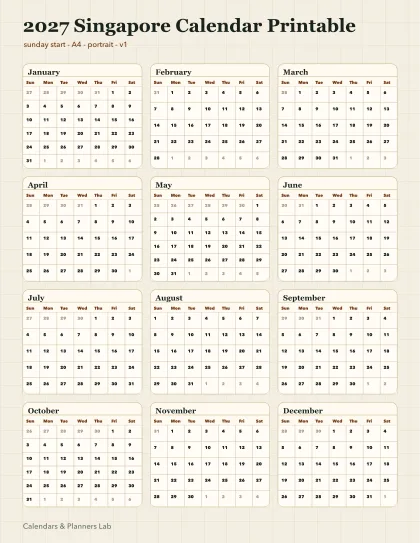 2027 Singapore calendar printable printable preview