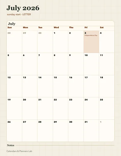July 2026 calendar printable printable preview