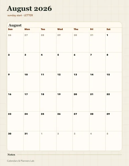 August 2026 calendar printable printable preview
