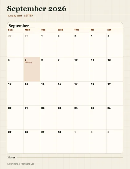 September 2026 calendar printable printable preview
