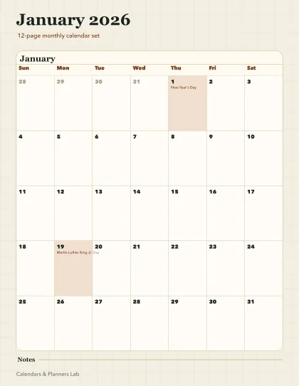 2026 monthly calendar printable printable preview