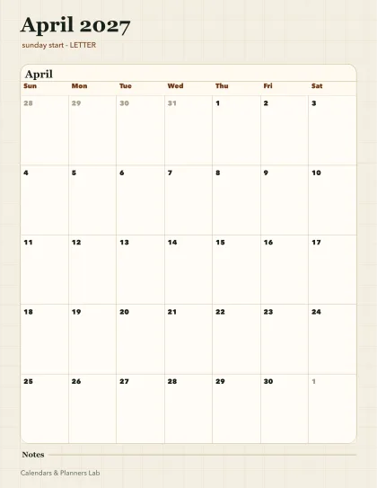 April 2027 calendar printable printable preview