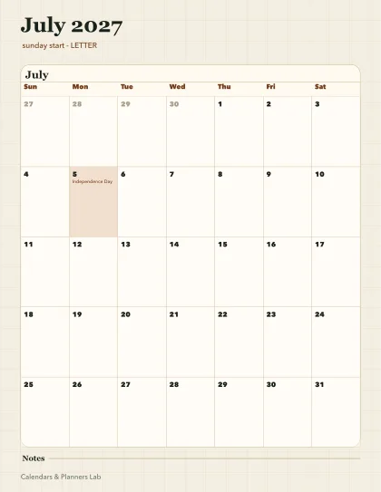 July 2027 calendar printable printable preview