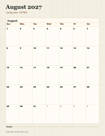 August 2027 calendar printable printable preview