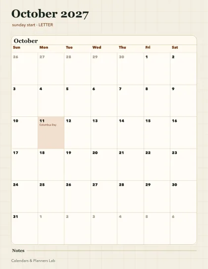 October 2027 calendar printable printable preview