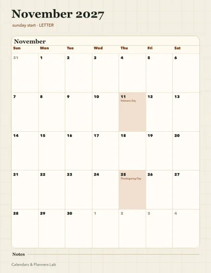 November 2027 calendar printable printable preview