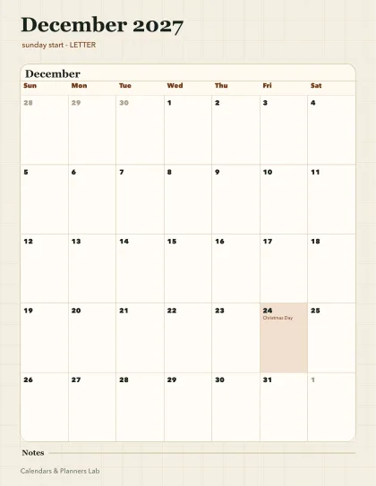 December 2027 calendar printable printable preview