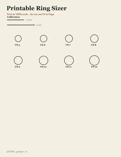 Printable ring sizer printable preview