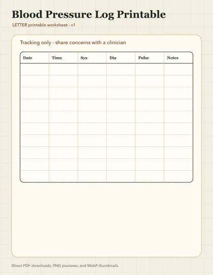 Blood pressure log printable printable preview